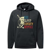 Eat Sleep Hockey Repeat Ice Hockey Retro Vintage Performance Fleece Hoodie