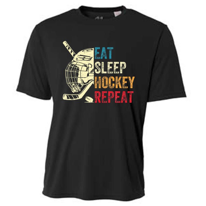 Eat Sleep Hockey Repeat Ice Hockey Retro Vintage Cooling Performance Crew T-Shirt