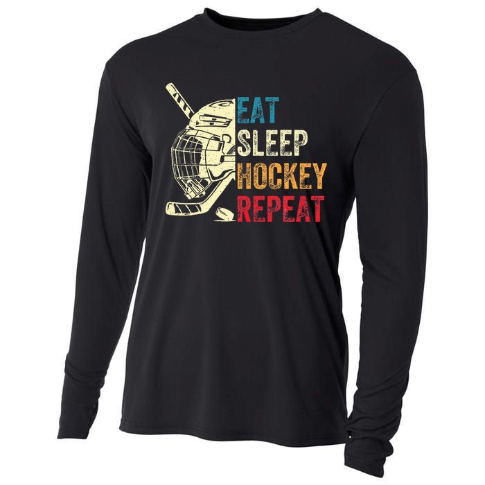 Eat Sleep Hockey Repeat Ice Hockey Retro Vintage Cooling Performance Long Sleeve Crew