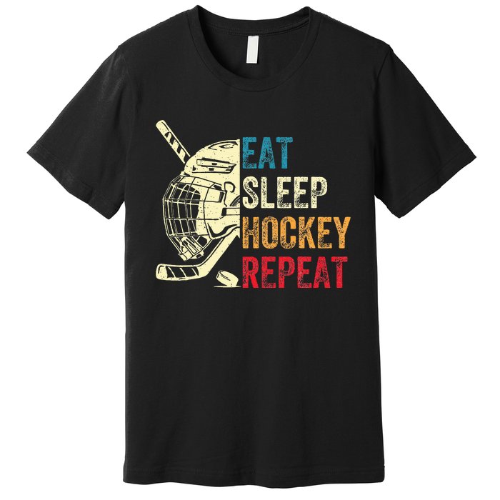 Eat Sleep Hockey Repeat Ice Hockey Retro Vintage Premium T-Shirt