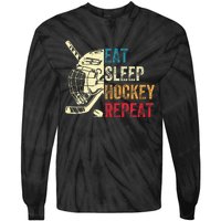 Eat Sleep Hockey Repeat Ice Hockey Retro Vintage Tie-Dye Long Sleeve Shirt