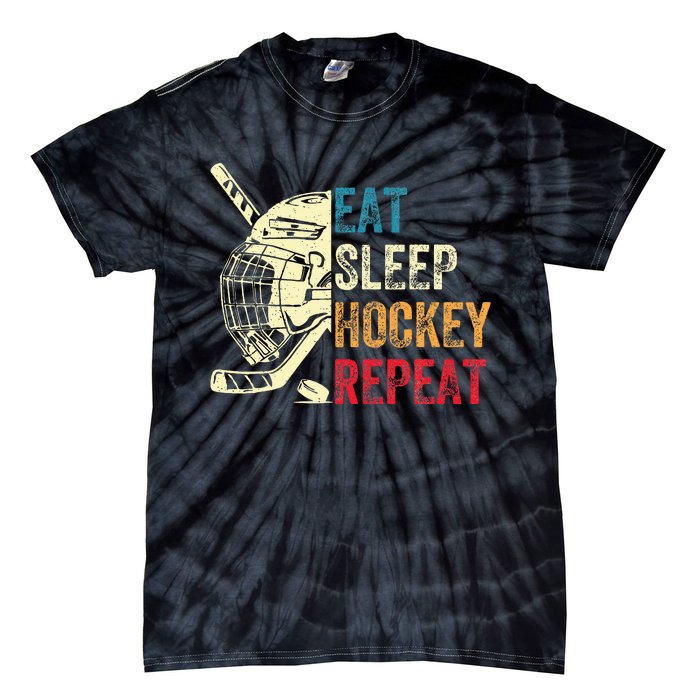 Eat Sleep Hockey Repeat Ice Hockey Retro Vintage Tie-Dye T-Shirt