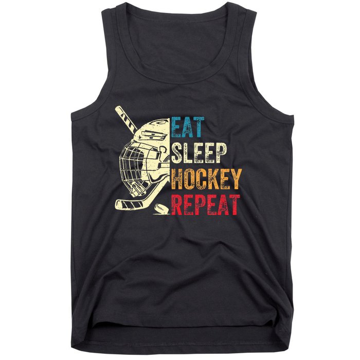 Eat Sleep Hockey Repeat Ice Hockey Retro Vintage Tank Top