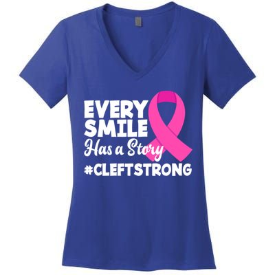 Every Smile Has A Story Cleft Lip And Palate Awareness Great Gift Women's V-Neck T-Shirt