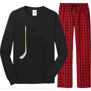 Eat Sleep Hockey Repeat Funny Ice Hockey Gift Long Sleeve Pajama Set