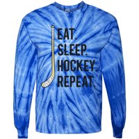 Eat Sleep Hockey Repeat Funny Ice Hockey Gift Tie-Dye Long Sleeve Shirt