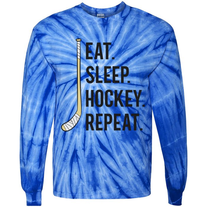 Eat Sleep Hockey Repeat Funny Ice Hockey Gift Tie-Dye Long Sleeve Shirt