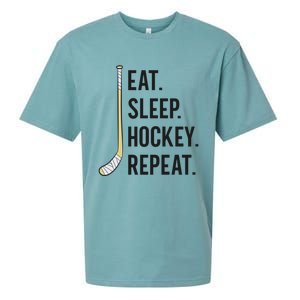 Eat Sleep Hockey Repeat Funny Ice Hockey Gift Sueded Cloud Jersey T-Shirt