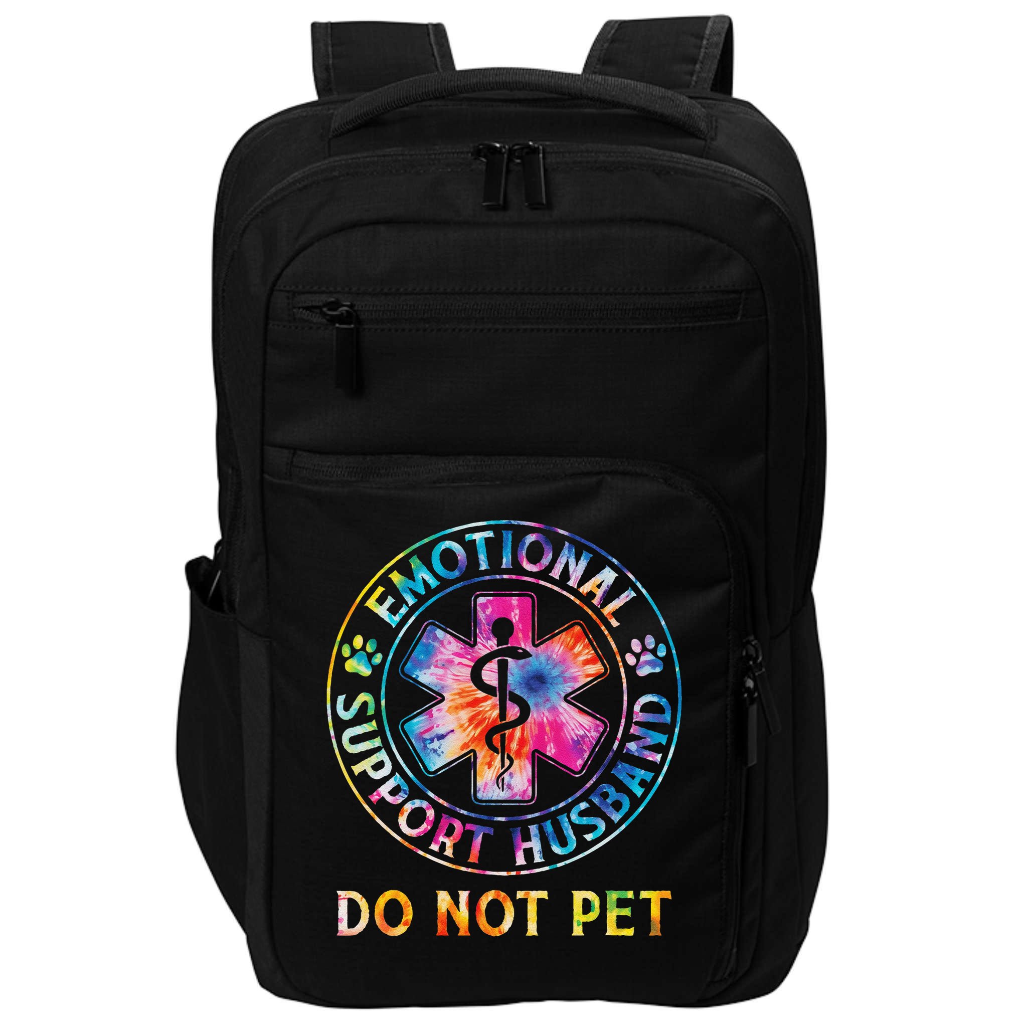 Emotional Support Husband Do Not Pet Tie Dye Funny Marriage Impact Tech Backpack
