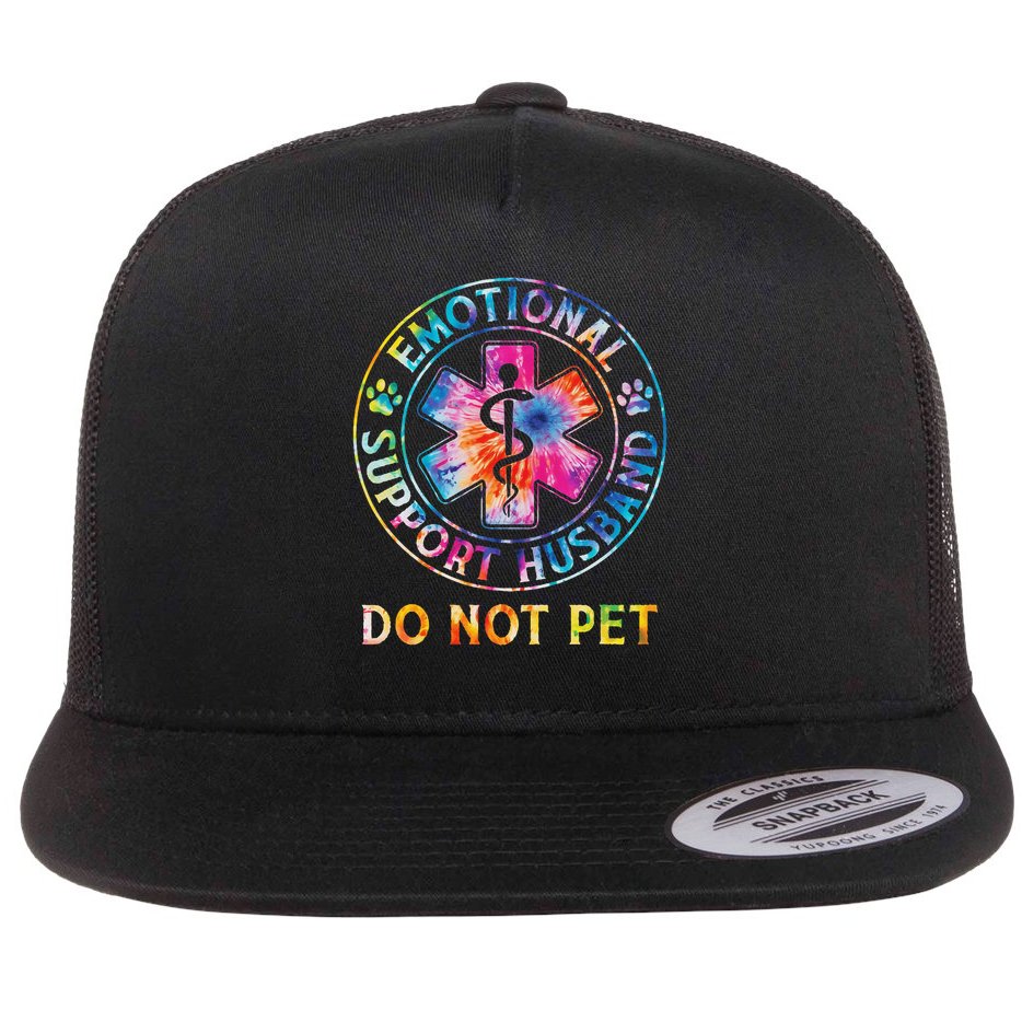Emotional Support Husband Do Not Pet Tie Dye Funny Marriage Flat Bill Trucker Hat