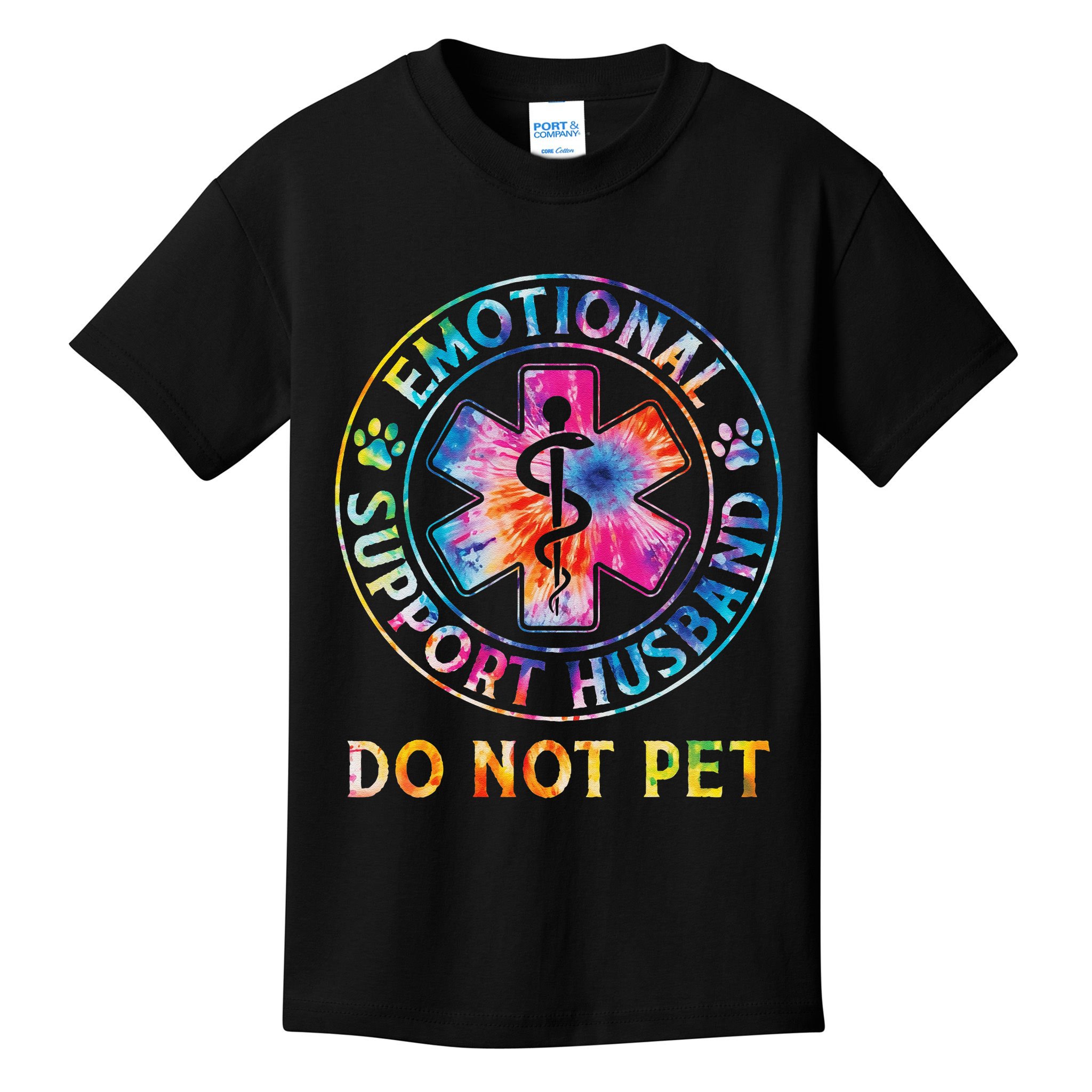 Emotional Support Husband Do Not Pet Tie Dye Funny Marriage Kids T-Shirt