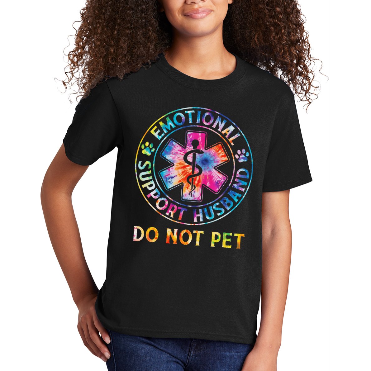 Emotional Support Husband Do Not Pet Tie Dye Funny Marriage Kids T-Shirt