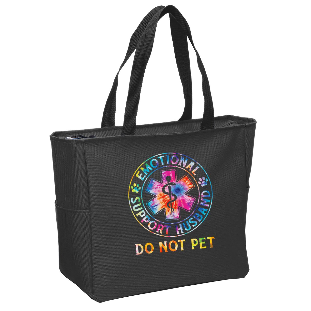 Emotional Support Husband Do Not Pet Tie Dye Funny Marriage Zip Tote Bag