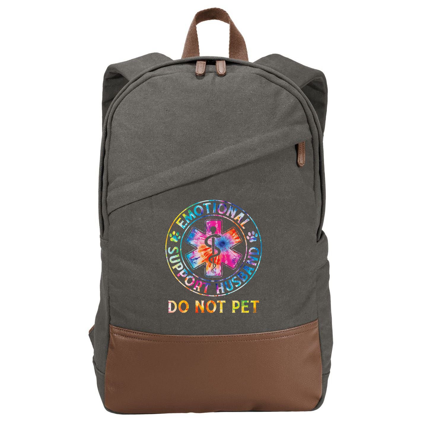 Emotional Support Husband Do Not Pet Tie Dye Funny Marriage Cotton Canvas Backpack