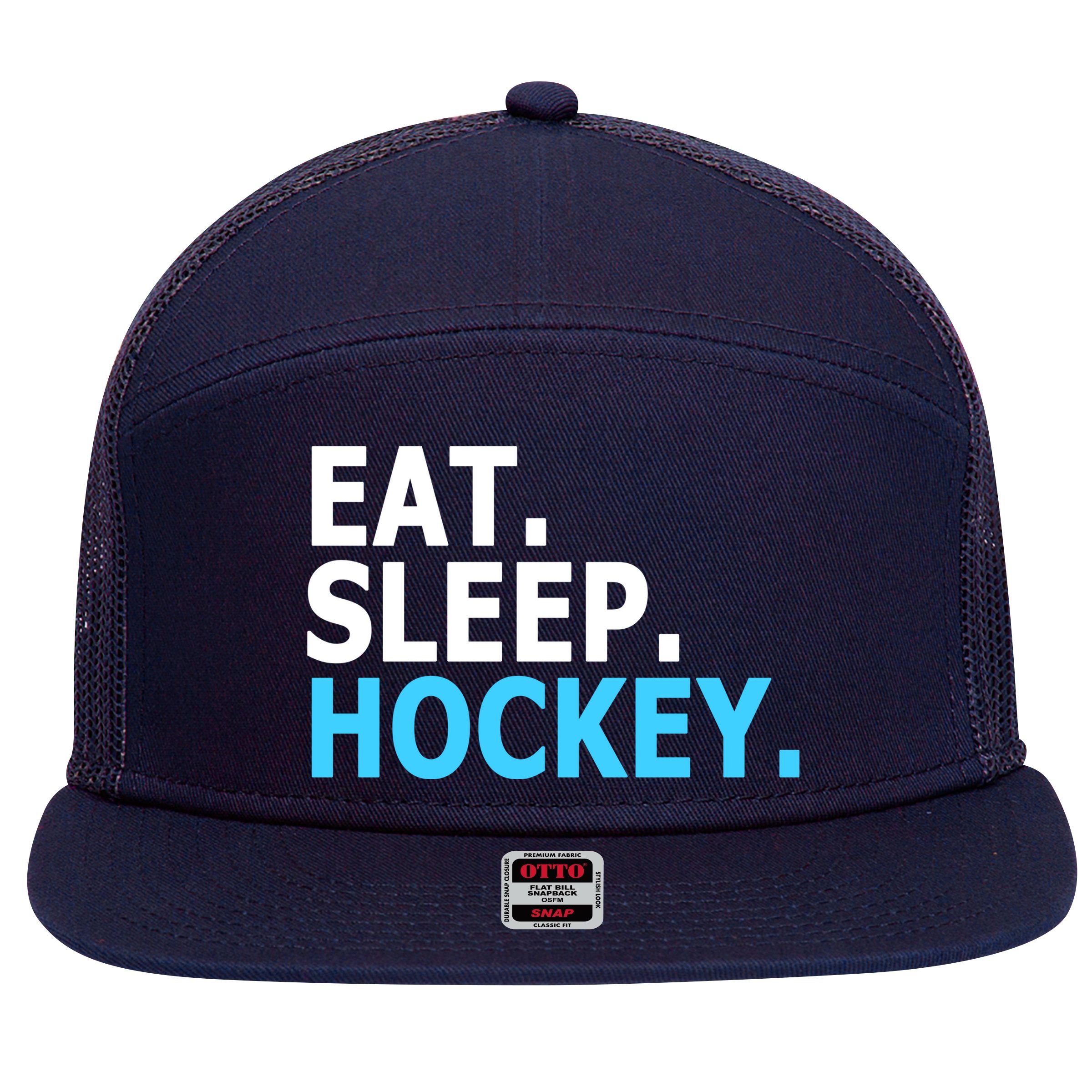 Eat. Sleep. Hockey. 7 Panel Mesh Trucker Snapback Hat