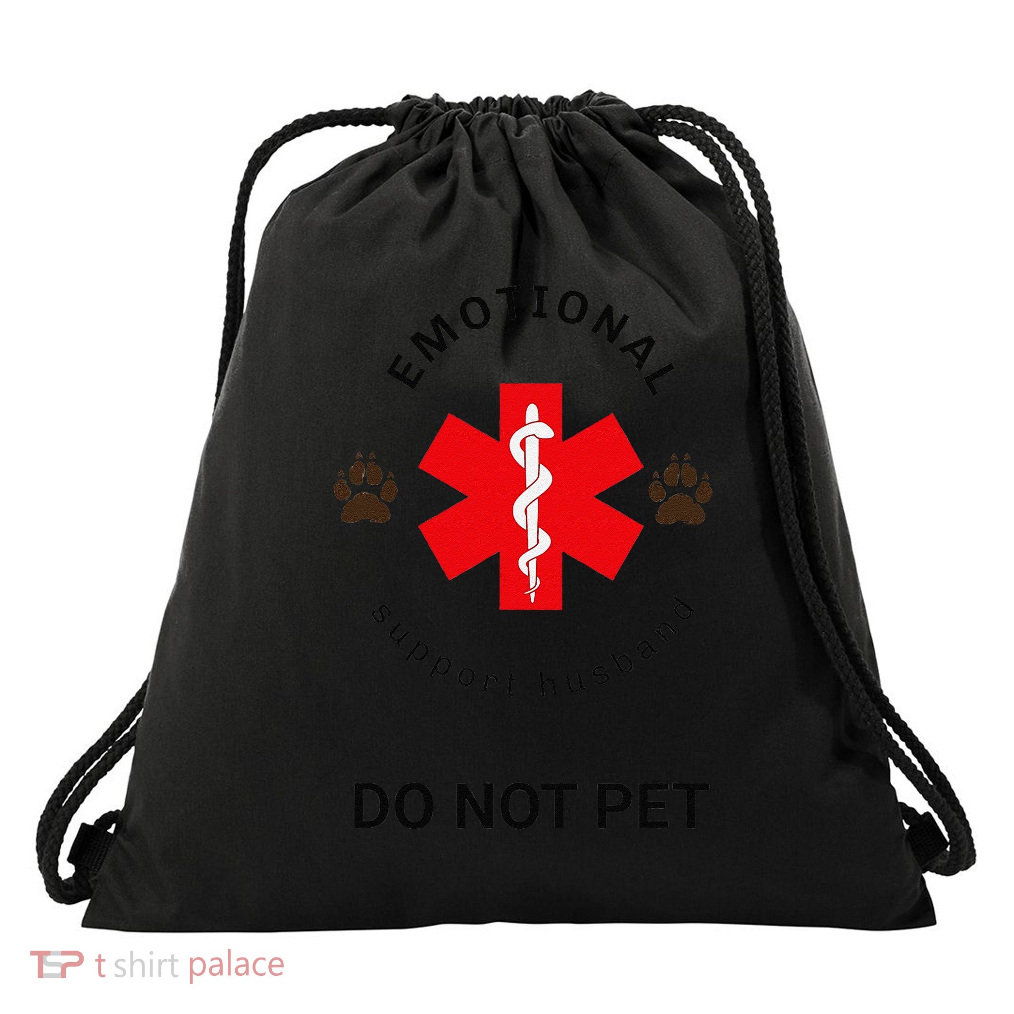 Emotional Support Husband Do Not Pet Drawstring Bag