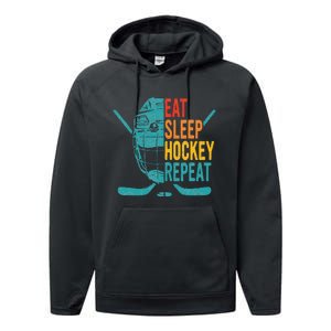 Eat Sleep Hockey Repeat Hockey Ice Hockey Performance Fleece Hoodie