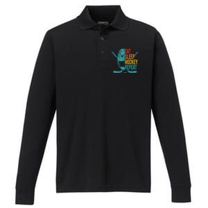 Eat Sleep Hockey Repeat Hockey Ice Hockey Performance Long Sleeve Polo