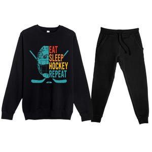 Eat Sleep Hockey Repeat Hockey Ice Hockey Premium Crewneck Sweatsuit Set