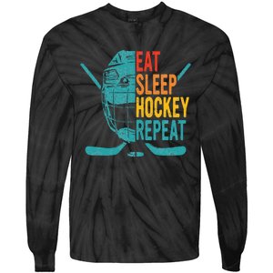 Eat Sleep Hockey Repeat Hockey Ice Hockey Tie-Dye Long Sleeve Shirt