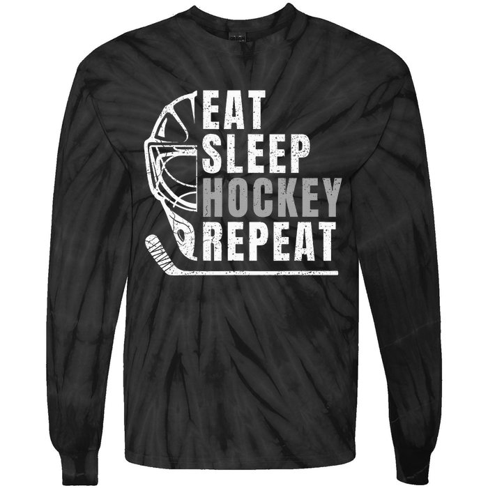 Eat Sleep Hockey Repeat Tie-Dye Long Sleeve Shirt