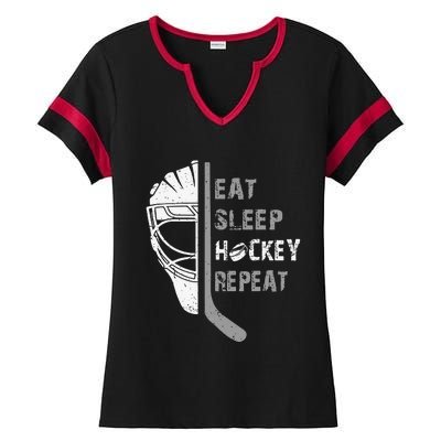 Eat Sleep Hockey Repeat Christmas Forn Lover Hockey Ladies Halftime Notch Neck Tee