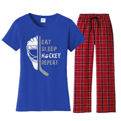 Eat Sleep Hockey Repeat Christmas Forn Lover Hockey Women's Flannel Pajama Set