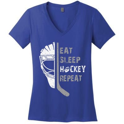 Eat Sleep Hockey Repeat Christmas Forn Lover Hockey Women's V-Neck T-Shirt