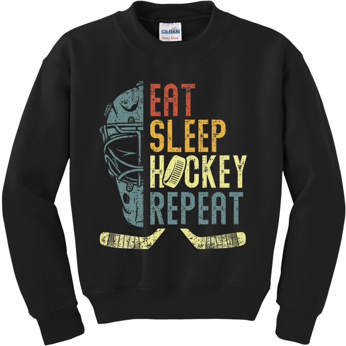 Eat Sleep Hockey Repeat Ice Hockey Retro Vintage Kids Sweatshirt