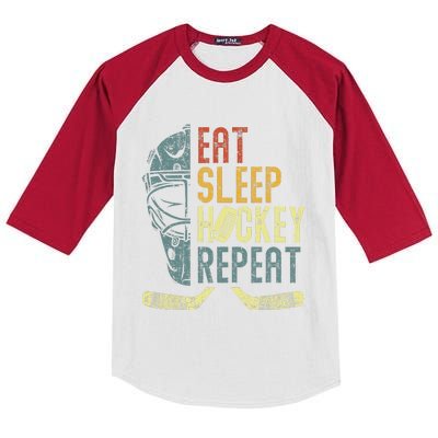 Eat Sleep Hockey Repeat Ice Hockey Retro Vintage Kids Colorblock Raglan Jersey