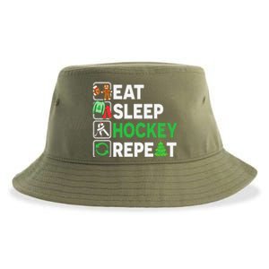 Eat Sleep Hockey Repeat Christmas Pajama Giftsn Sustainable Bucket Hat