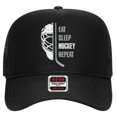 Eat Sleep Hockey Repeat Christmas For Hockey High Crown Mesh Back Trucker Hat