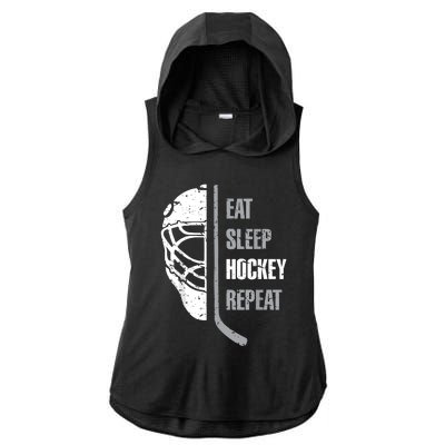 Eat Sleep Hockey Repeat Hockey Funny Ice Hockey Ladies PosiCharge Tri-Blend Wicking Draft Hoodie Tank