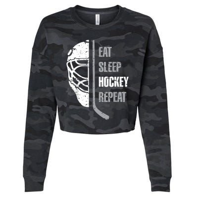 Eat Sleep Hockey Repeat Hockey Funny Ice Hockey Cropped Pullover Crew