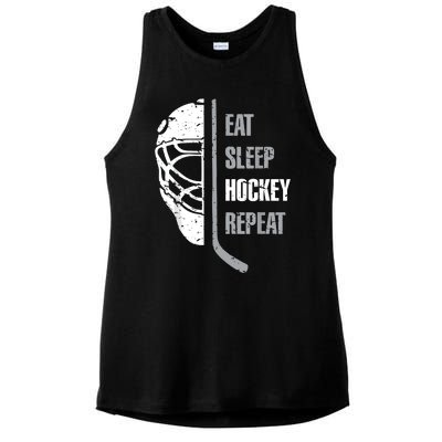 Eat Sleep Hockey Repeat Hockey Funny Ice Hockey Ladies PosiCharge Tri-Blend Wicking Tank