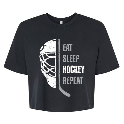 Eat Sleep Hockey Repeat Hockey Funny Ice Hockey Bella+Canvas Jersey Crop Tee