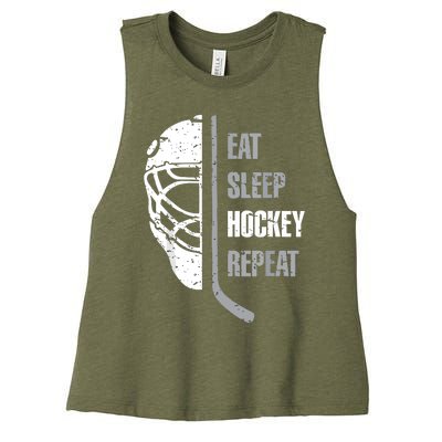 Eat Sleep Hockey Repeat Hockey Funny Ice Hockey Women's Racerback Cropped Tank