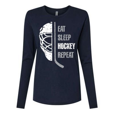 Eat Sleep Hockey Repeat Hockey Funny Ice Hockey Womens Cotton Relaxed Long Sleeve T-Shirt