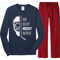 Eat Sleep Hockey Repeat Hockey Funny Ice Hockey Long Sleeve Pajama Set