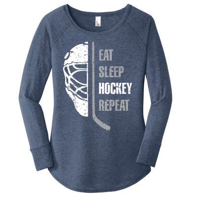 Eat Sleep Hockey Repeat Hockey Funny Ice Hockey Women's Perfect Tri Tunic Long Sleeve Shirt