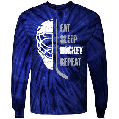 Eat Sleep Hockey Repeat Hockey Funny Ice Hockey Tie-Dye Long Sleeve Shirt