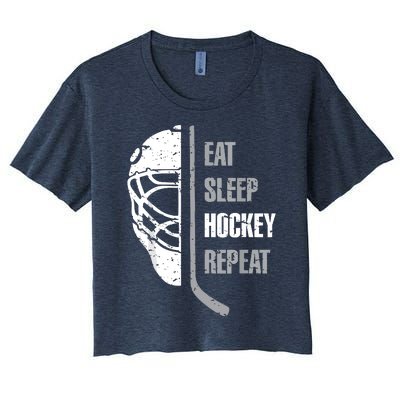 Eat Sleep Hockey Repeat Hockey Funny Ice Hockey Women's Crop Top Tee