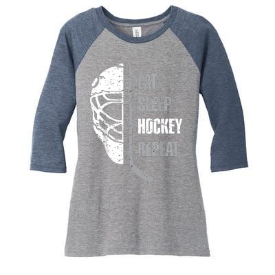 Eat Sleep Hockey Repeat Hockey Funny Ice Hockey Women's Tri-Blend 3/4-Sleeve Raglan Shirt