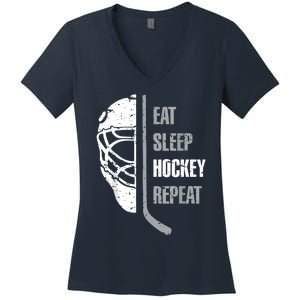 Eat Sleep Hockey Repeat Hockey Funny Ice Hockey Women's V-Neck T-Shirt