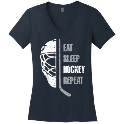 Eat Sleep Hockey Repeat Hockey Funny Ice Hockey Women's V-Neck T-Shirt