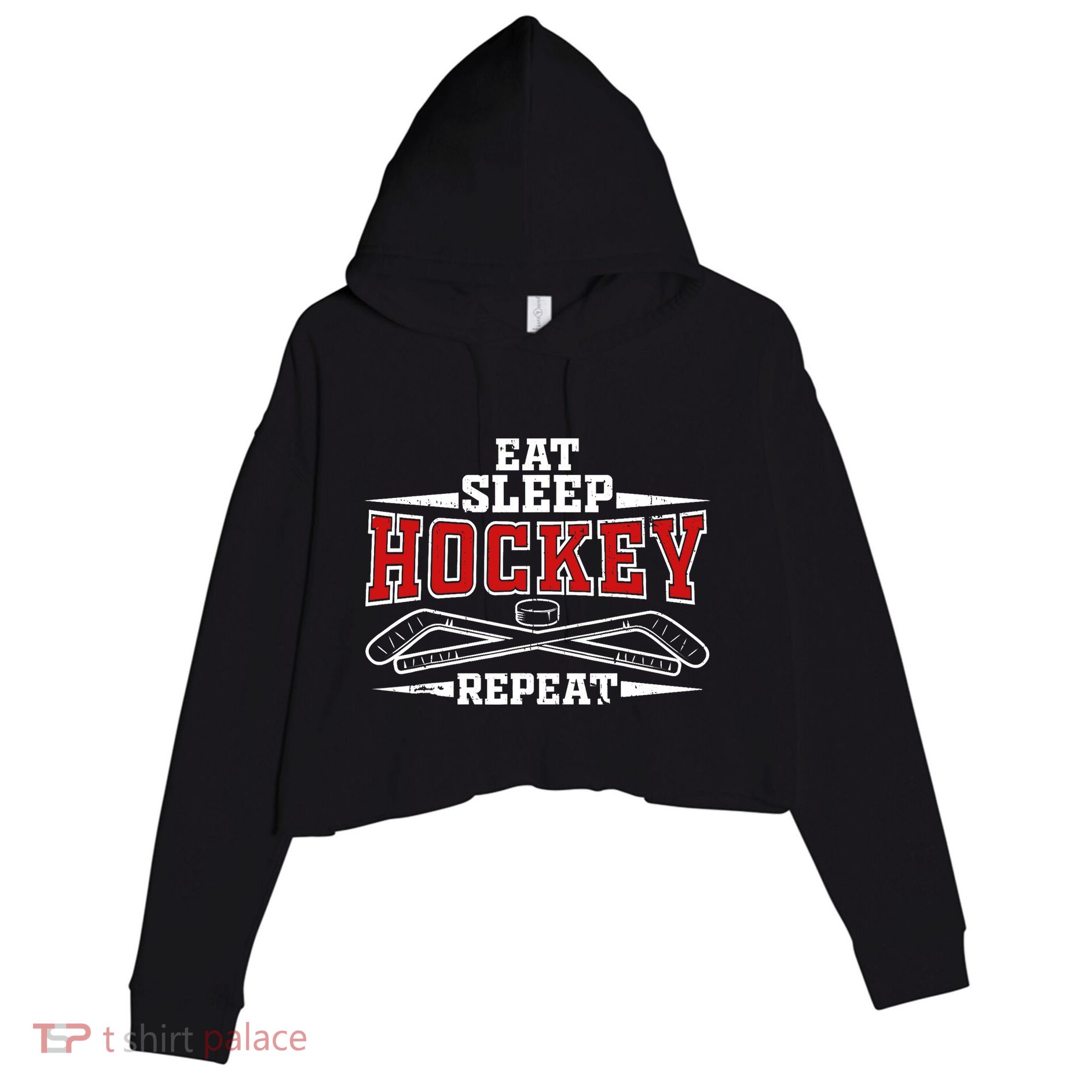 Eat Sleep Hockey Repeat For Hockey Player Crop Fleece Hoodie