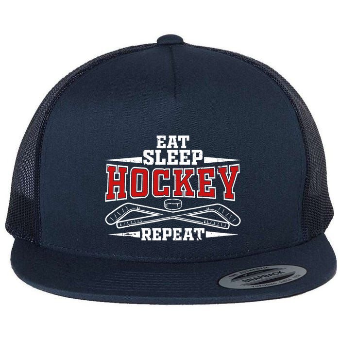 Eat Sleep Hockey Repeat For Hockey Player Flat Bill Trucker Hat