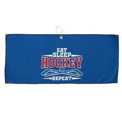 Eat Sleep Hockey Repeat For Hockey Player Large Microfiber Waffle Golf Towel