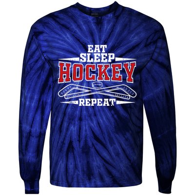 Eat Sleep Hockey Repeat For Hockey Player Tie-Dye Long Sleeve Shirt