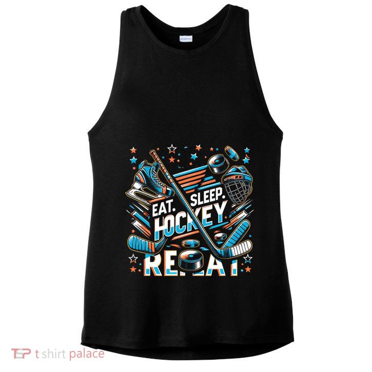 Eat Sleep Hockey Repeat Ice Hockey Funny Gift Funny Graphic Cute Gift Ladies PosiCharge Tri-Blend Wicking Tank